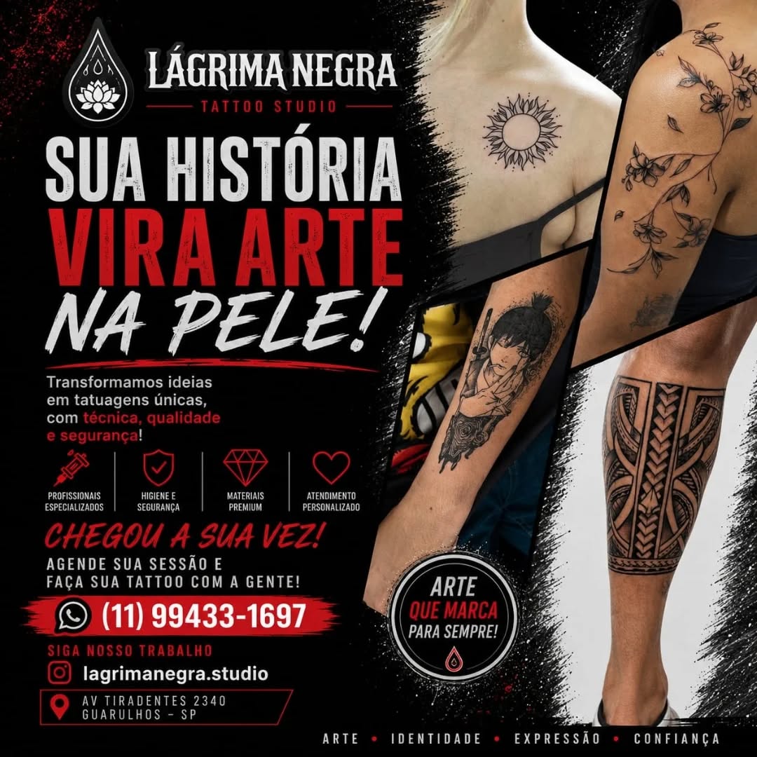 Nem toda tatuagem é só estética.
Algumas carregam história, identidade e significado. ⚫️🔴
No Lágrima Negra, cada traço é pensado para valorizar o corpo e transformar ideias em arte